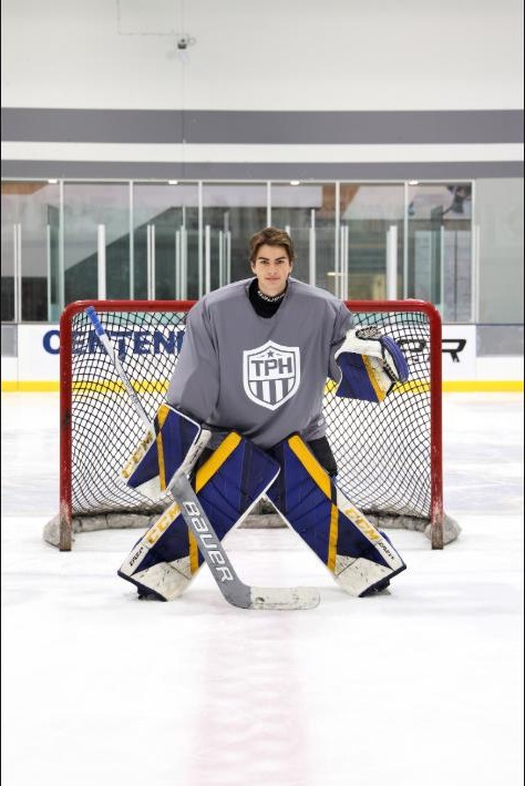 Nicholas Dragan, TPH St. Louis goaltender, in front of the net at Centene Community Ice Center