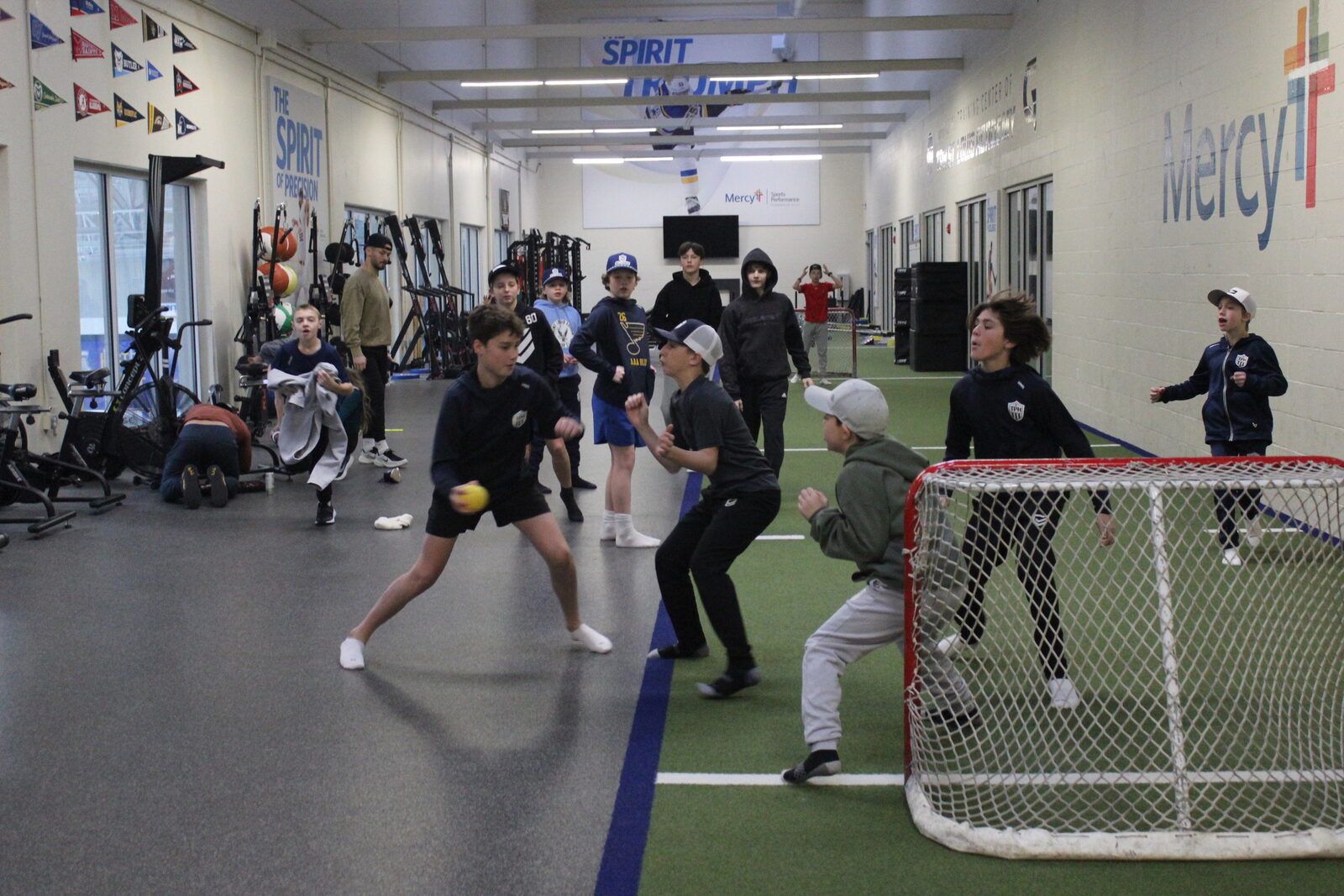 Floor hockey in the gym